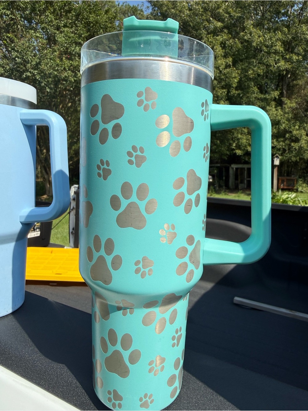 Source Unknown Turquoise Paw Print Dog Travel Mug with Handle